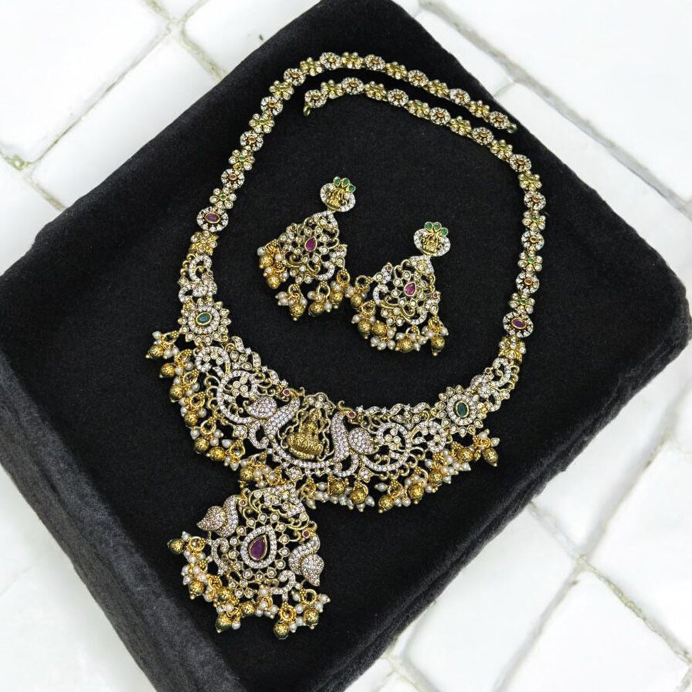 Sona Covering Charming Gold Plated Austrian Stone And Pearl Temple Necklace Set