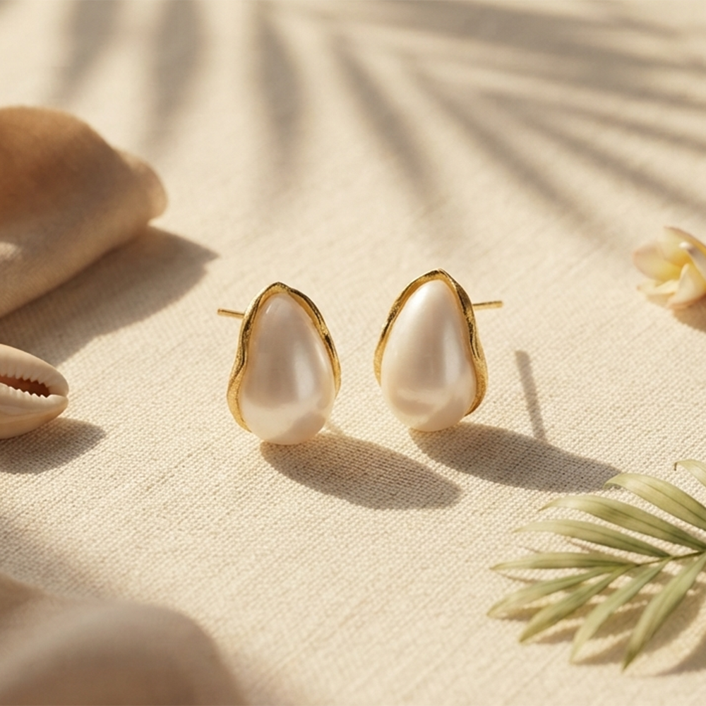 Urthn Premium White Marble Rasin TearDrop Stud Earrings for Women
