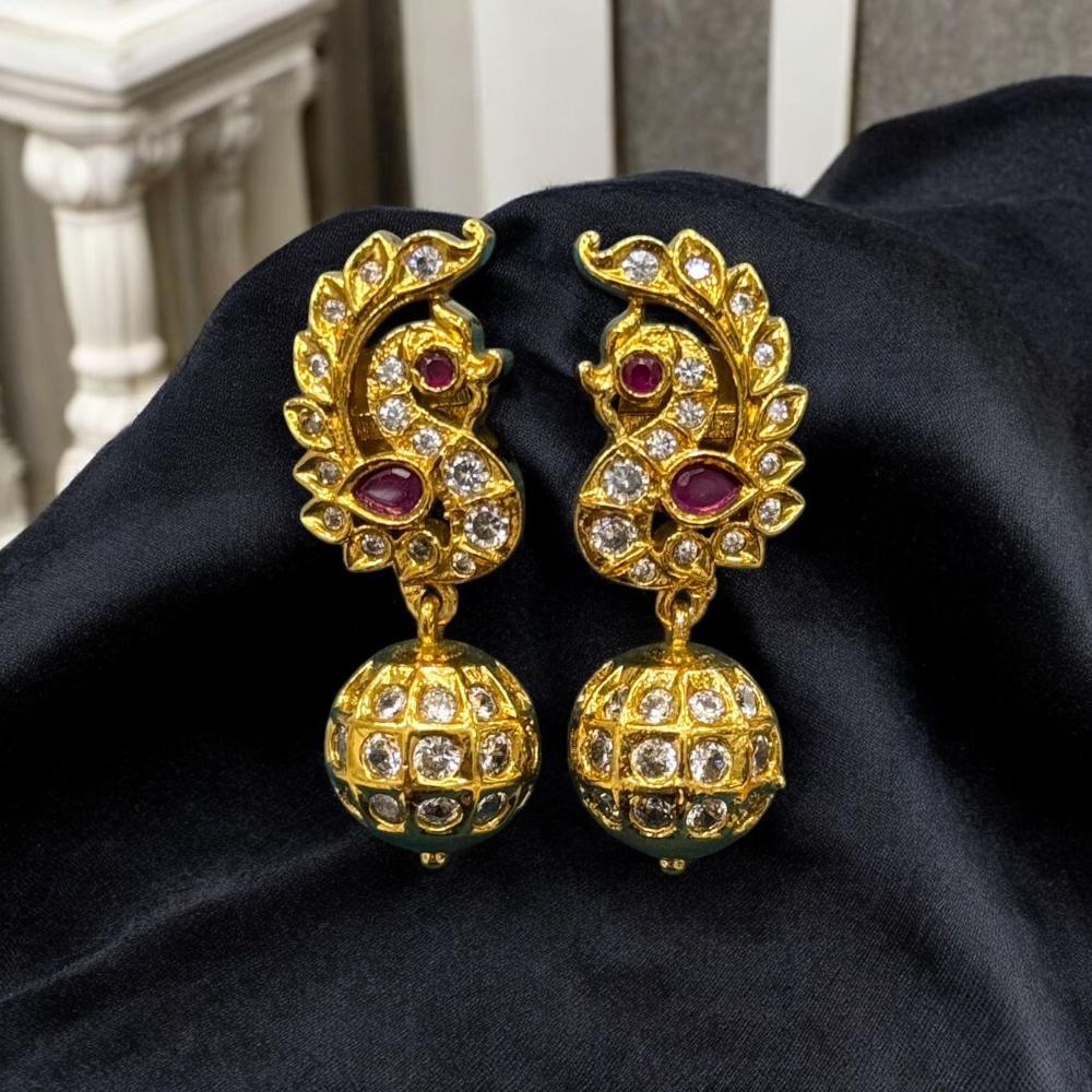 Sona Covering Elegant Gold Plated Pota Stone And Austrian Jhumki Earrings