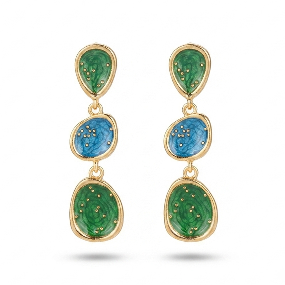 Urthn Beautiful Gold Plated Rasin Stone Long Dangler Earrings for Women Trendy Ethnic Jewellery(Pack Of 3)