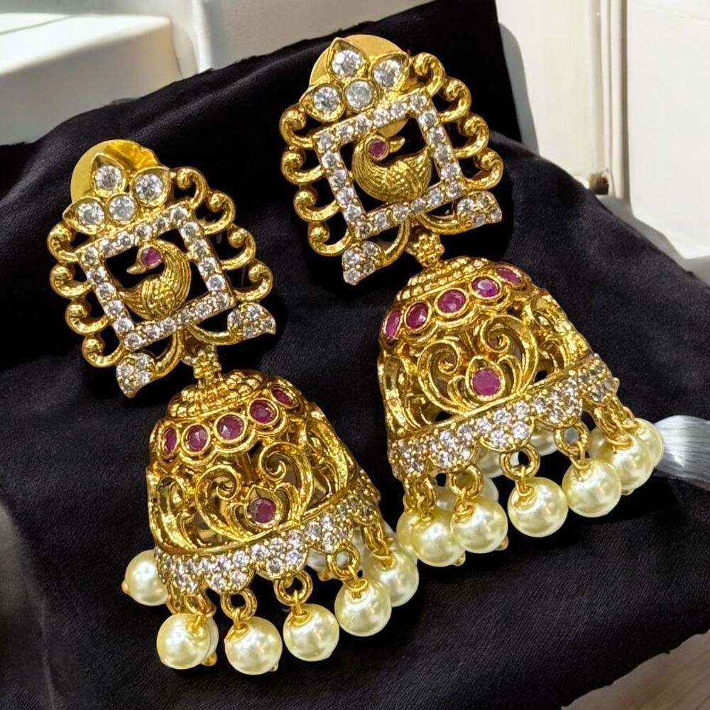 Sona Covering Gold Plated Pota And Austrian Stone Jhumki Earrings