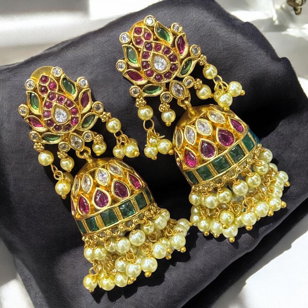 Sona Covering Gold Plated Pota And Austrian Stone Jhumki Earrings