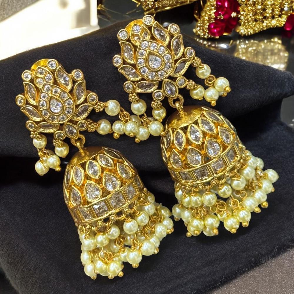 Sona Covering Gold Plated Pota And Austrian Stone Jhumki Earrings