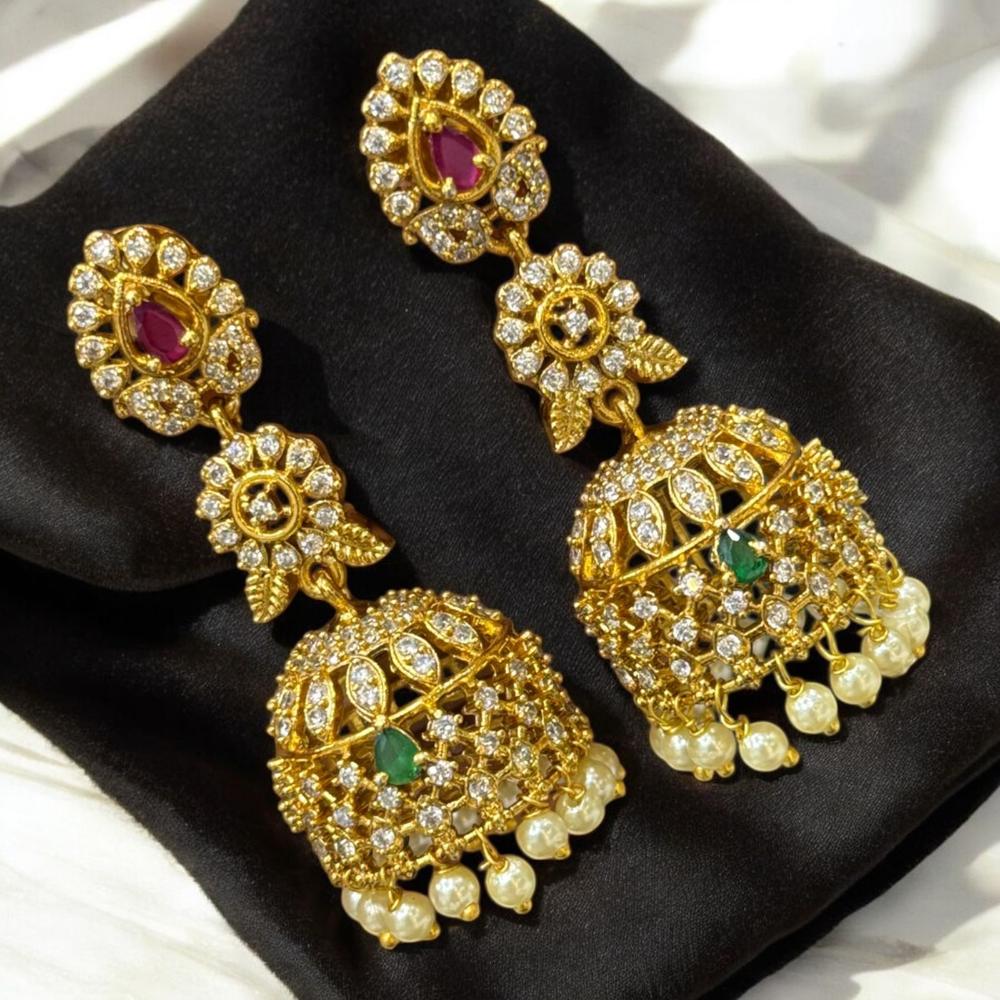Sona Covering Gold Plated Pota And Austrian Stone Jhumki Earrings