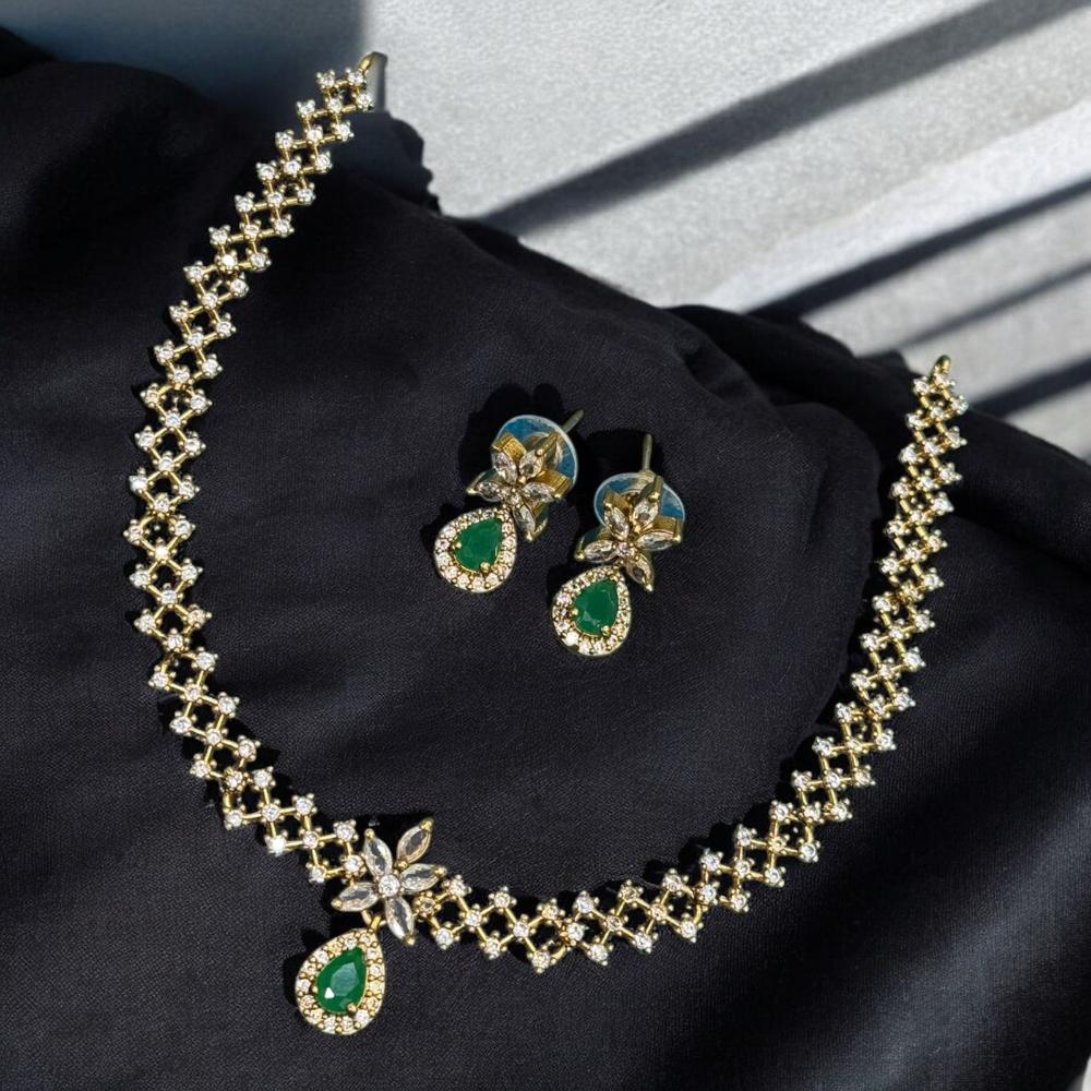 Sona Covering Gold Plated American Daimonds Necklace Set