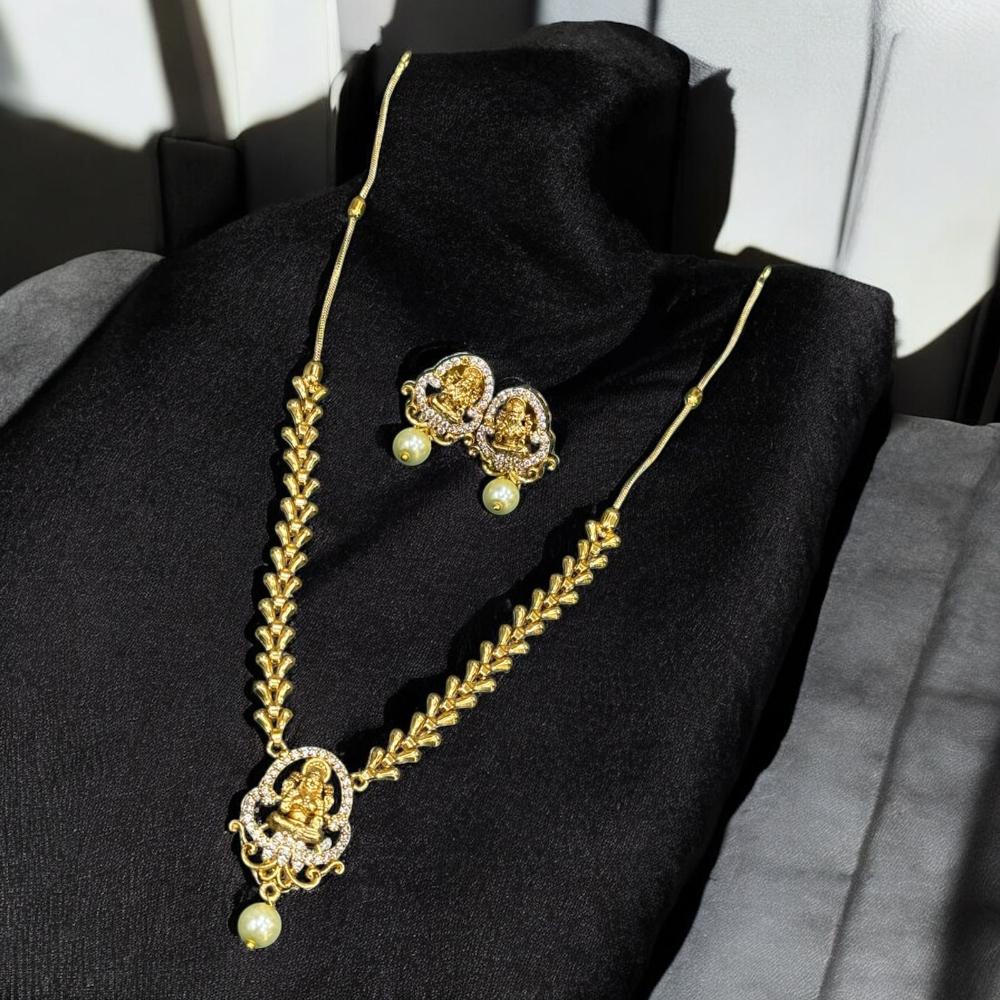 Sona Covering Gold Plated Austrian Stone Temple Long Necklace Set