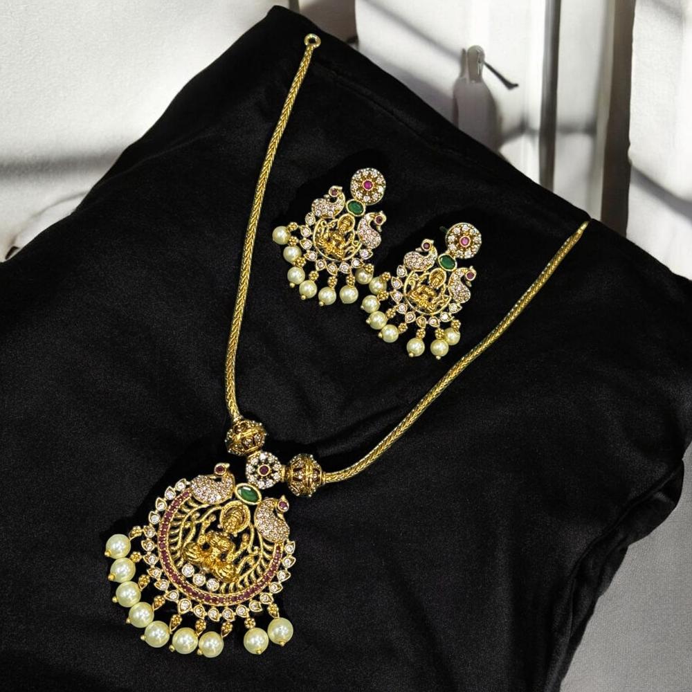 Sona Covering Gold Plated Austrian Stone And Pearl Temple Necklace Set