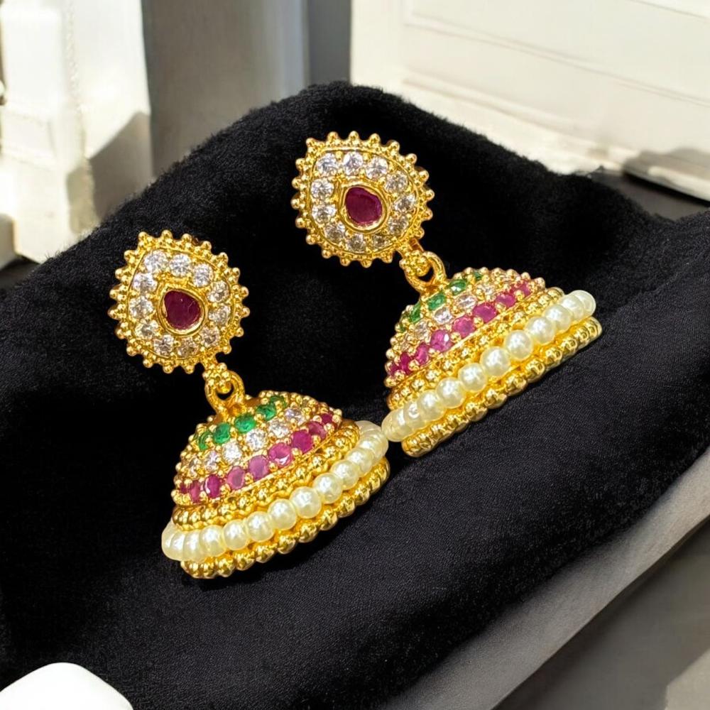 Sona Gold Plated Austrian Stone & Pearl Jhumki Earrings