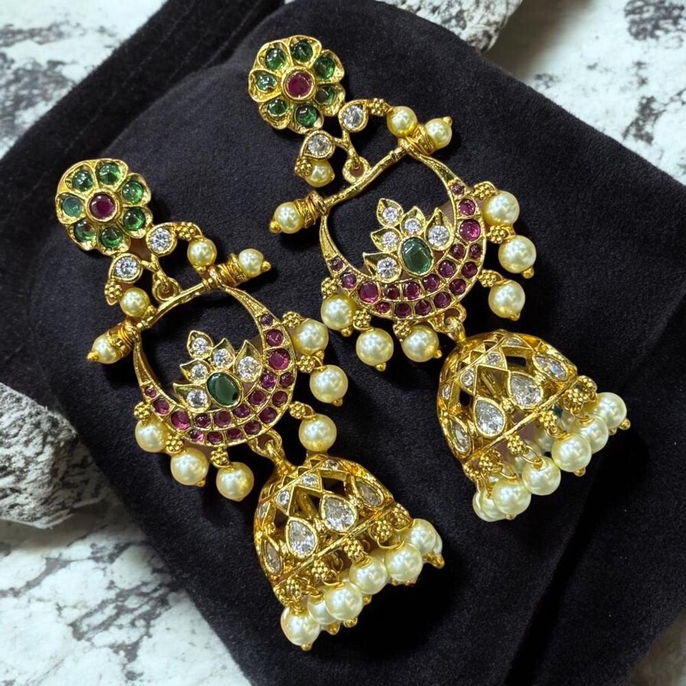 Sona Covering Austrian And Pota Stone with Pearl Jhumki Earrings