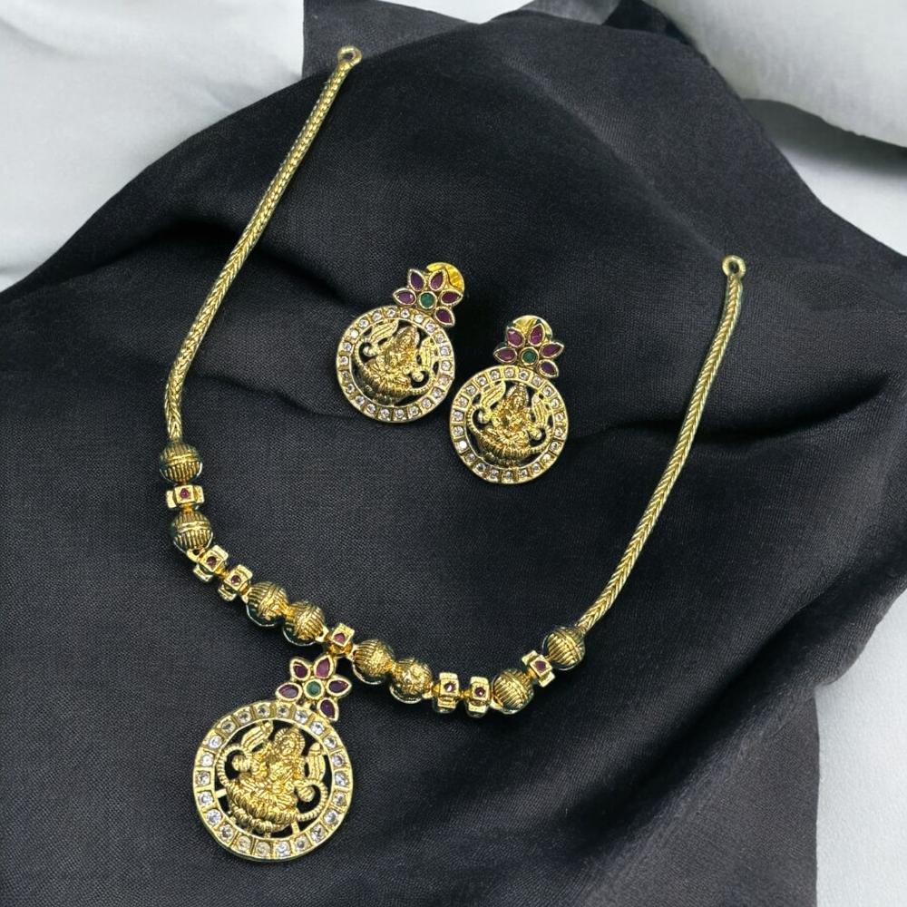Sona Covering Antique Finish Austrian Stone Temple Necklace Set