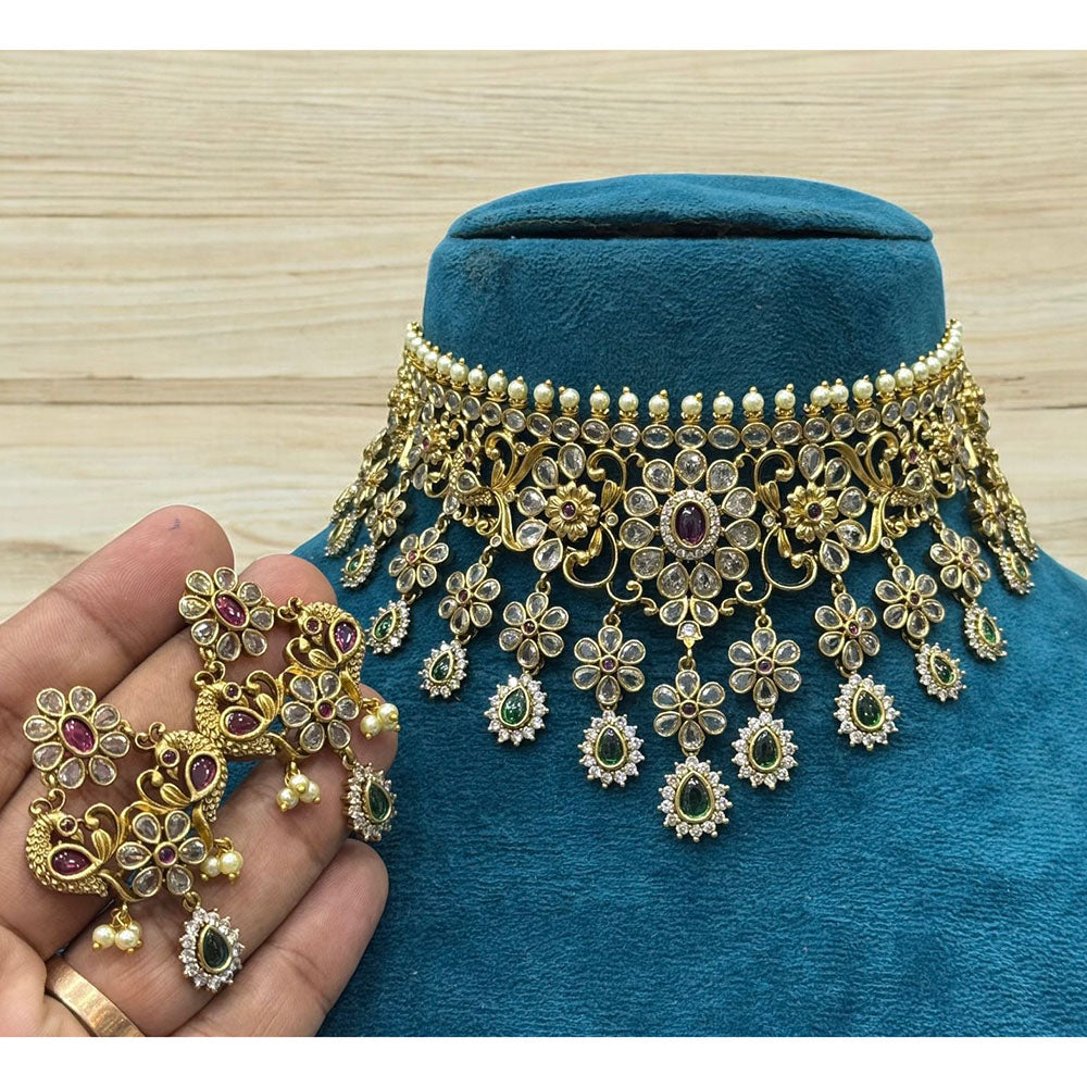 Sona Covering Antique Heavy Pota Stone And Pearl Choker Necklace