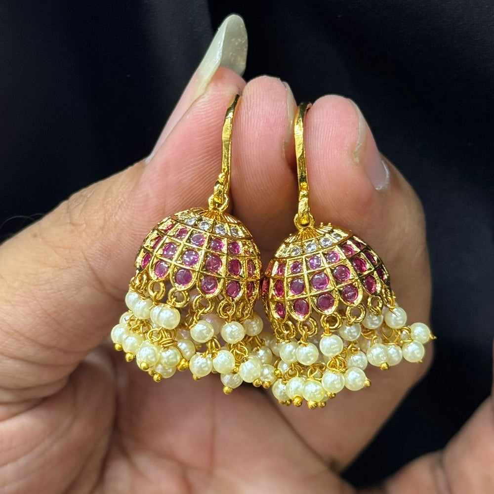 Sona Covering Gold Plated Pota And Austrian Stone Pearls Jhumki Earrings