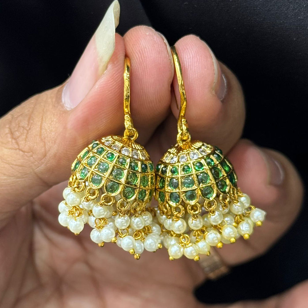 Sona Covering Gold Plated Pota And Austrian Stone Pearls Jhumki Earrings
