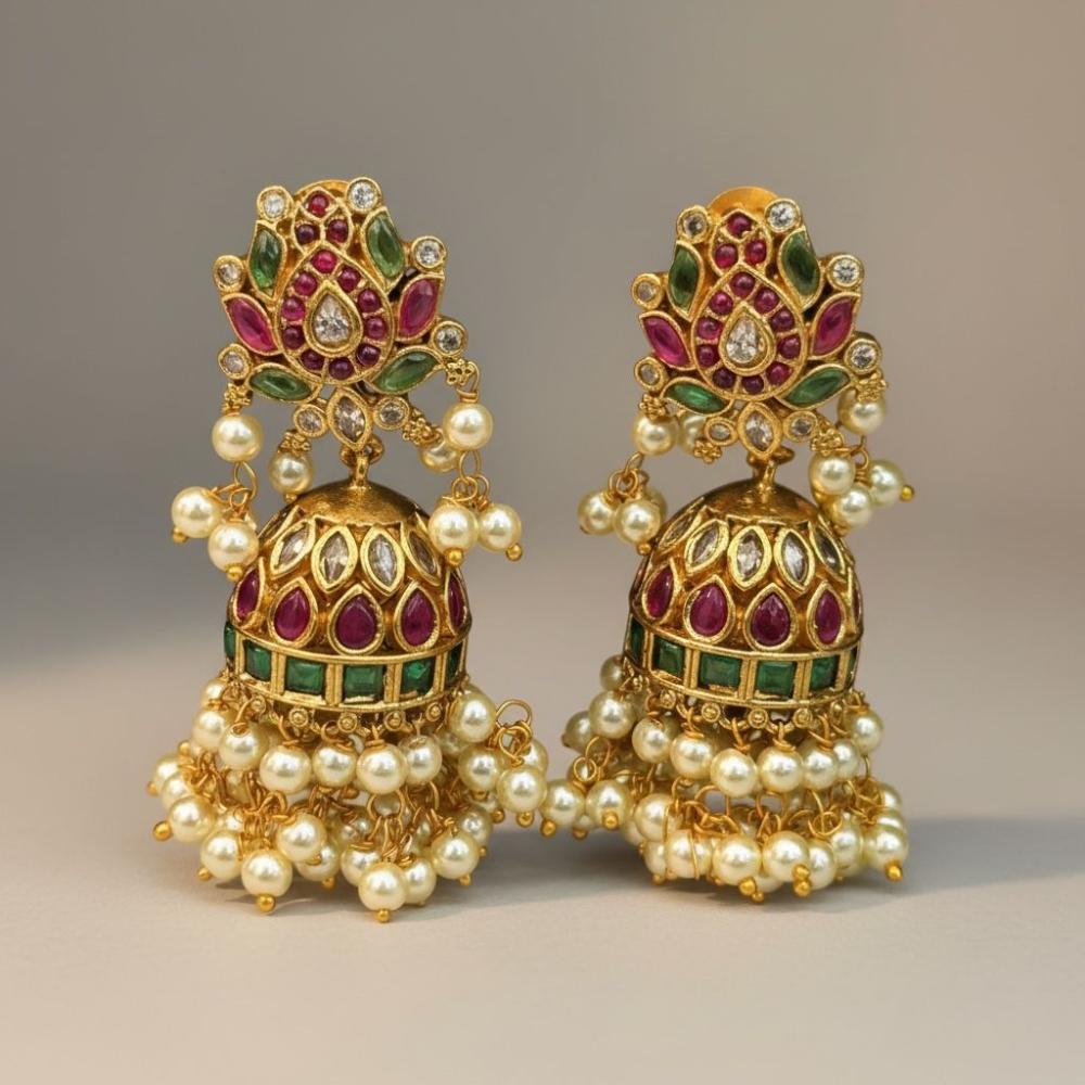 Sona Covering Graceful Austrian Stone And Pota Stone Pearl Jhumki Earrings