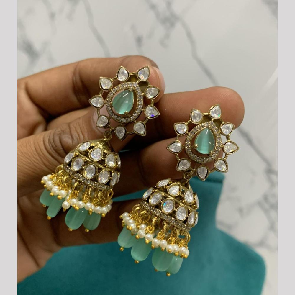 Sona Covering Graceful Austrian Stone And Pota Stone Pearl Jhumki Earrings