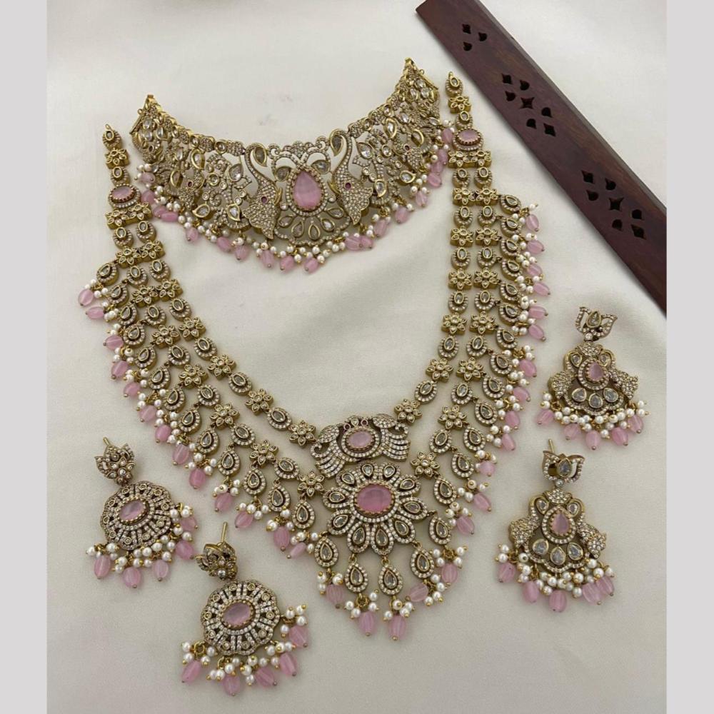 Sona Covering Pota Stone Pearl And Austrian Stone Beads Luxurious Double Necklace Set