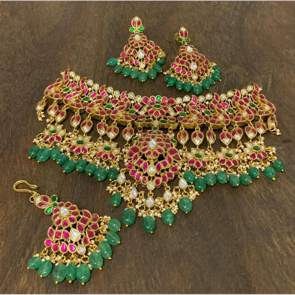 Sona Covering Designer Pota Stone With Pearl Choker Necklace Set