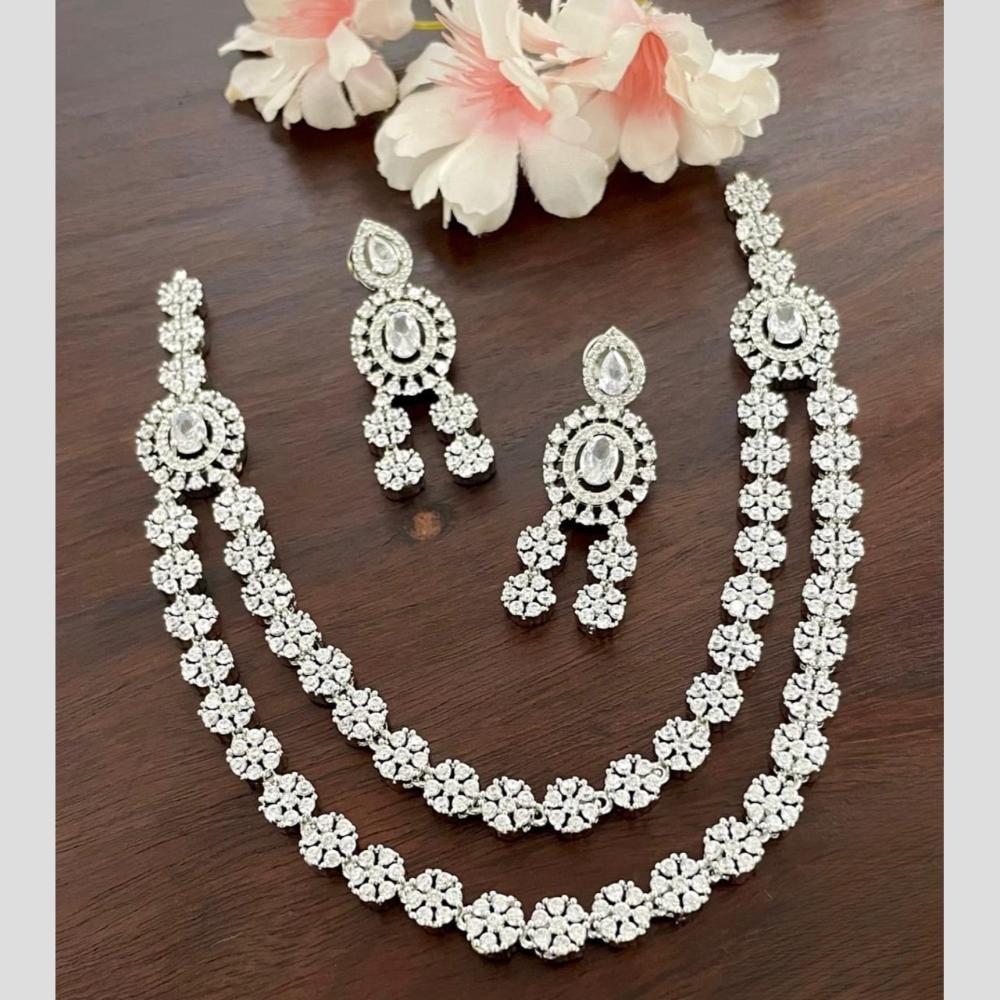 Sona Covering Glamorous Crystal Stone And Austrian Stone Double Layer Necklace Set