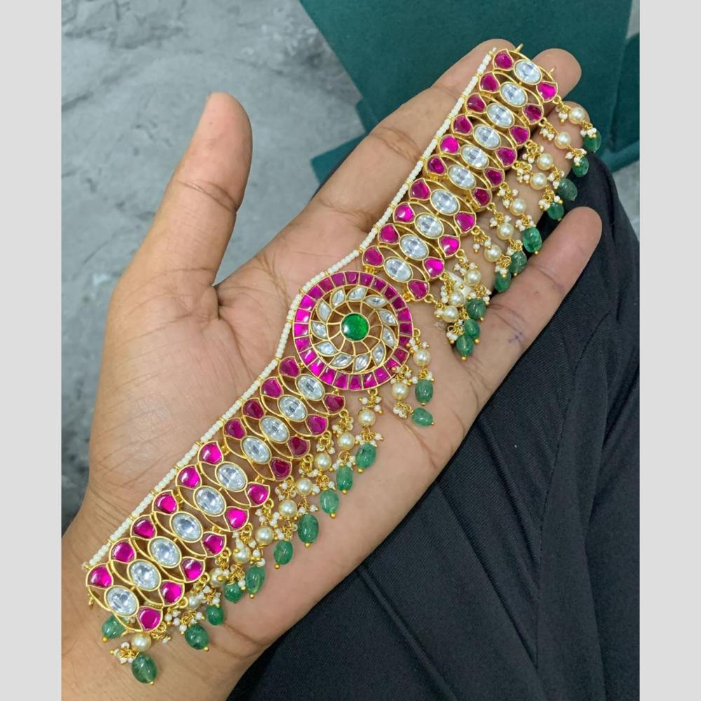 Sona Covering Glamorous Glow Pota Stone Pearl And Beads Jadau Choker Necklace