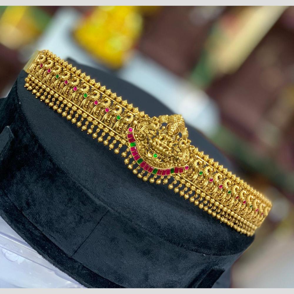 Sona Covering Traditional Jadau Pota Stone And Pearl Temple Design Kamarbandh for Women