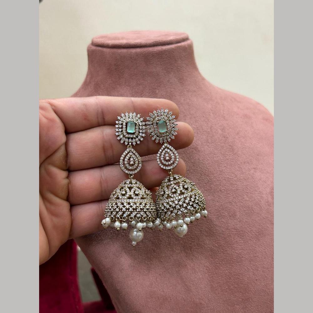 Sona Covering Graceful Crystal Stone And Austrian Stone Pearl Jhumki Earrings