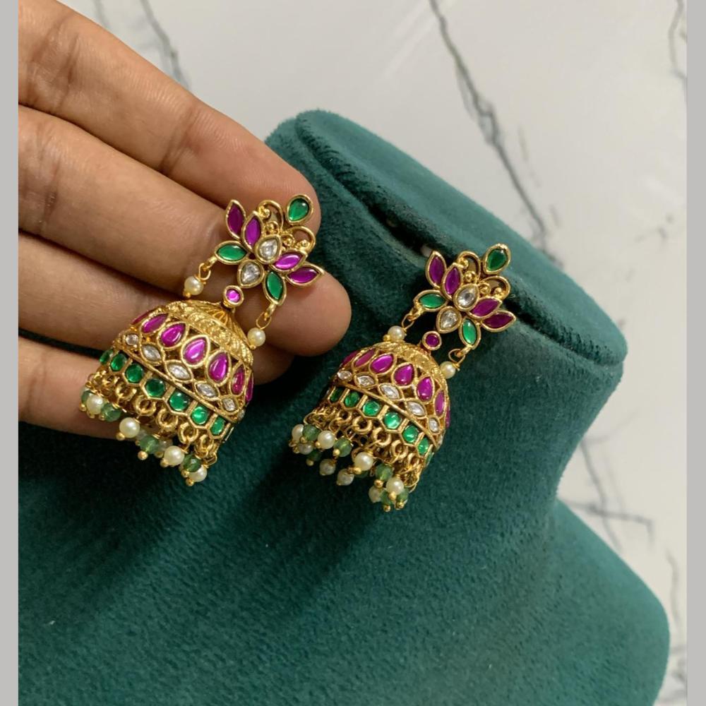 Sona Covering Graceful Pota Stone And Pearl Jhumki Earrings
