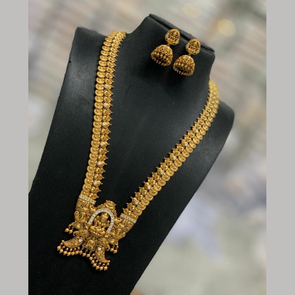 Sona Covering Gold Plated Jadau Pearl Temple Long Necklace Set