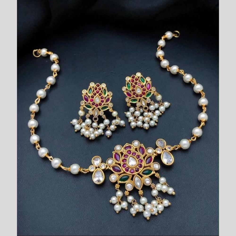 Sona Covering Glamorous Gold Plated Crystal Stone And Pearl Necklace Set