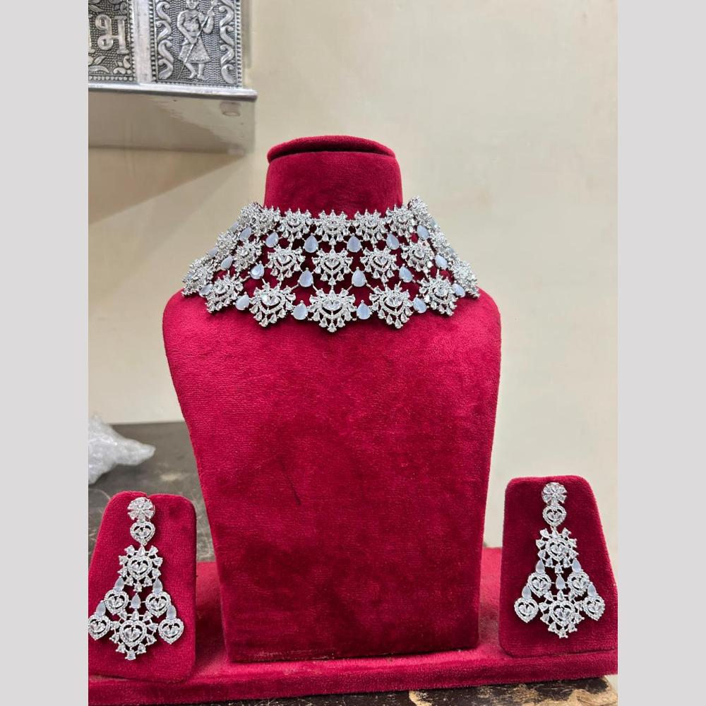 Sona Covering American Diamond Choker Necklace Set with Matching Earrings