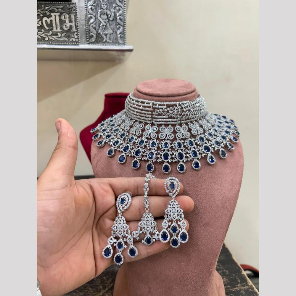 Sona Covering American Diamond Choker Necklace Set with Matching Earrings