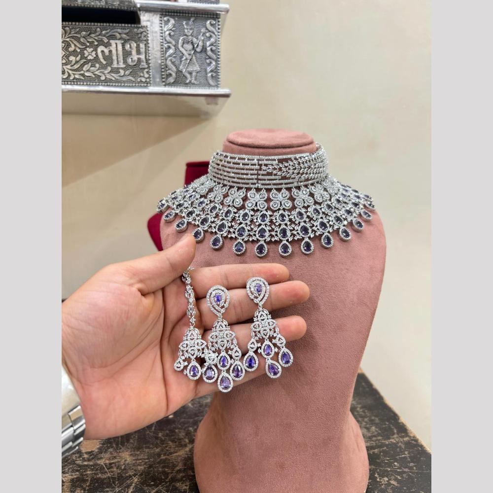 Sona Covering American Diamond Choker Necklace Set with Matching Earrings
