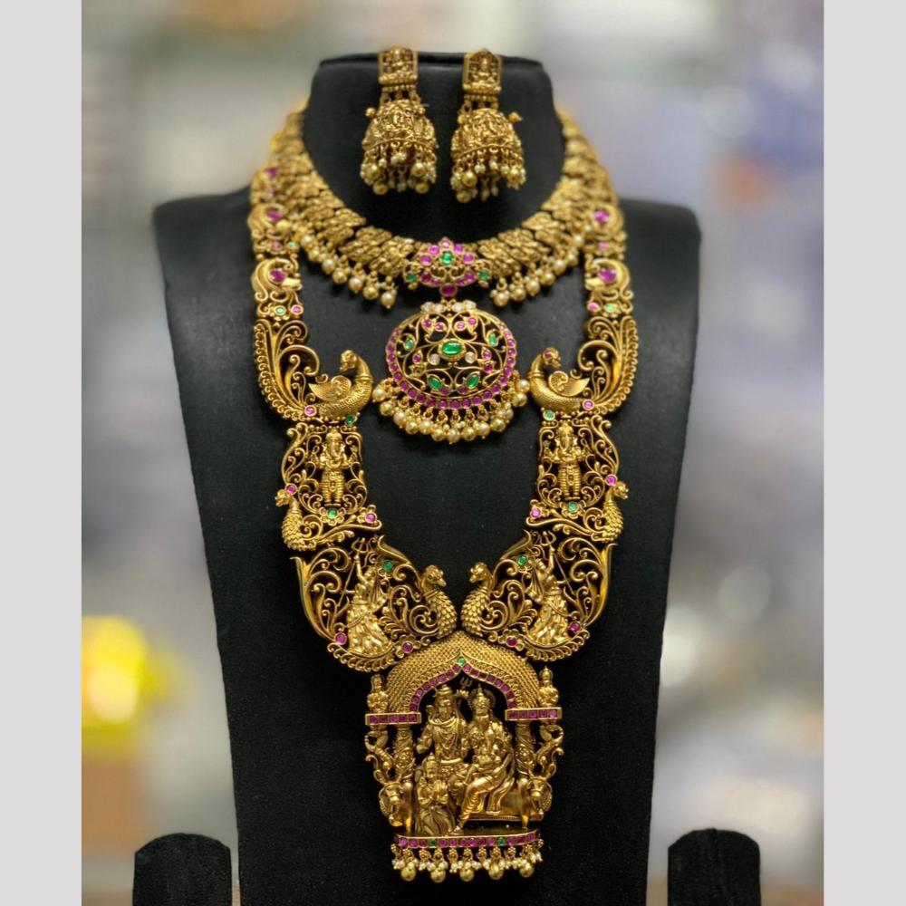 Sona Covering Elegant Pota Stone And Pearl Temple Long Necklace Set
