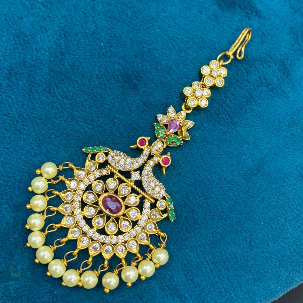 Sona Covering Designer Pota Stone And Pearl Maangtikka