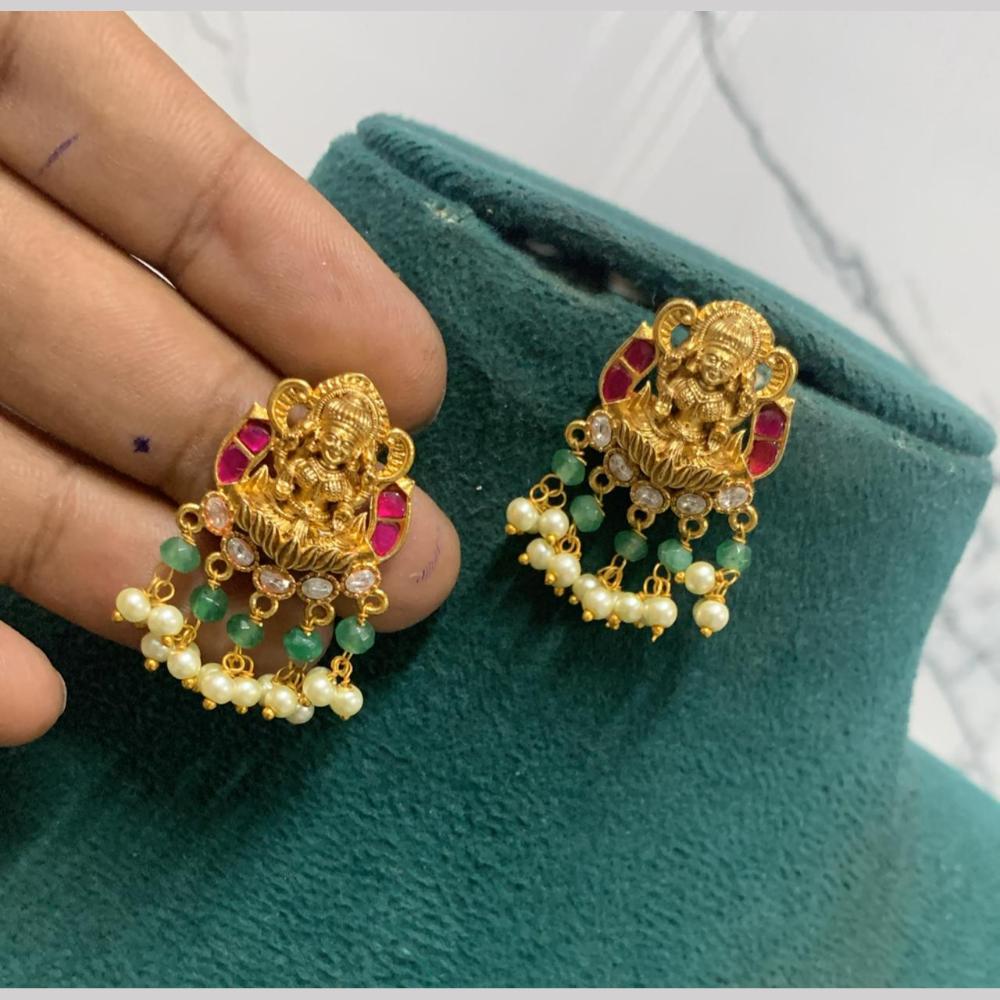 Sona Covering Royal Pota Stone And Pearl Temple Dangler Earrings