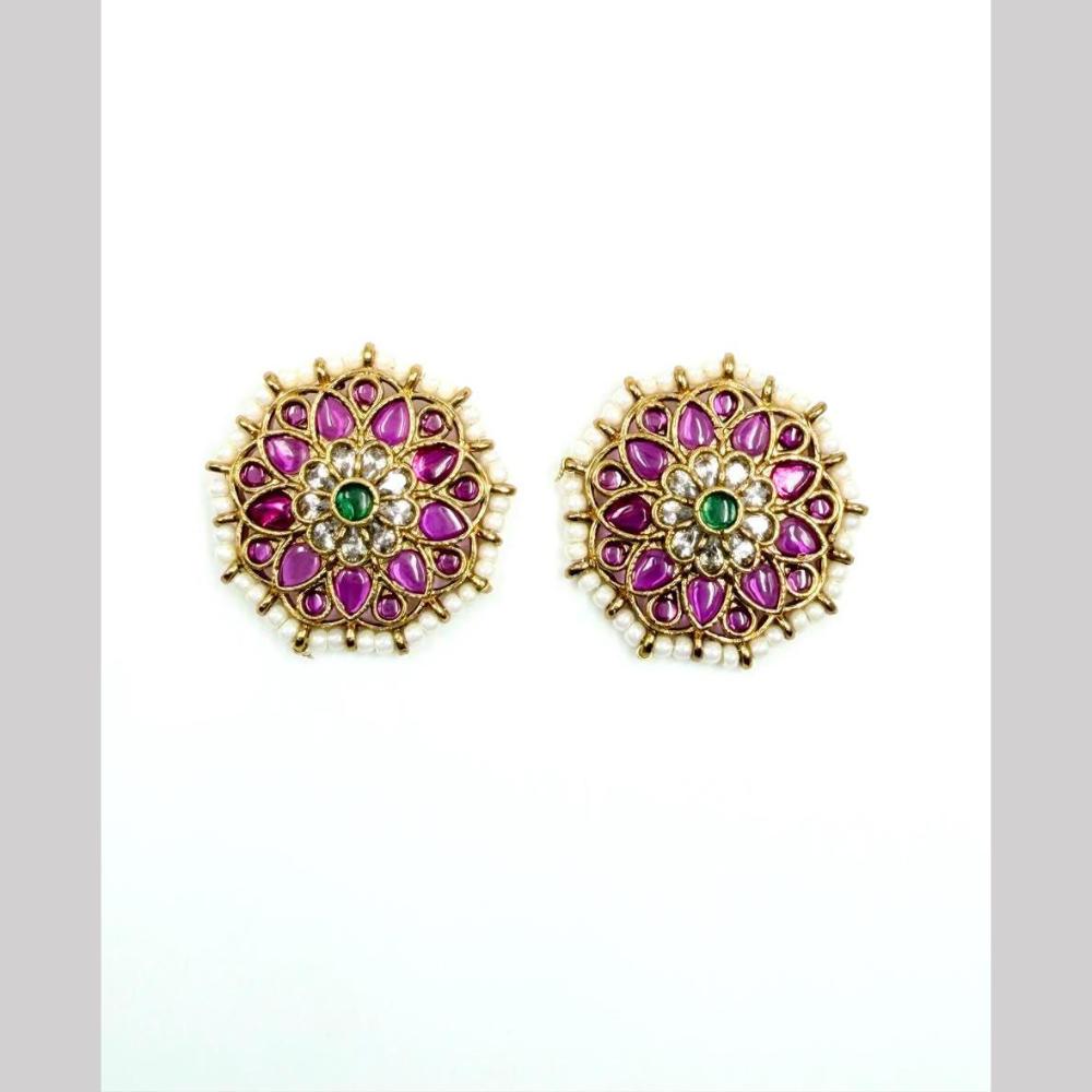 Sona Covering Gorgeous Pota Stone And Pearl Party Wear Studs Earrings