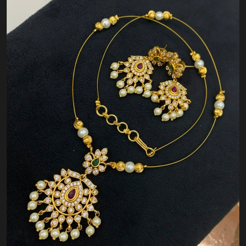 Sona Covering Delicate Pota Stone And Pearl Necklace Set