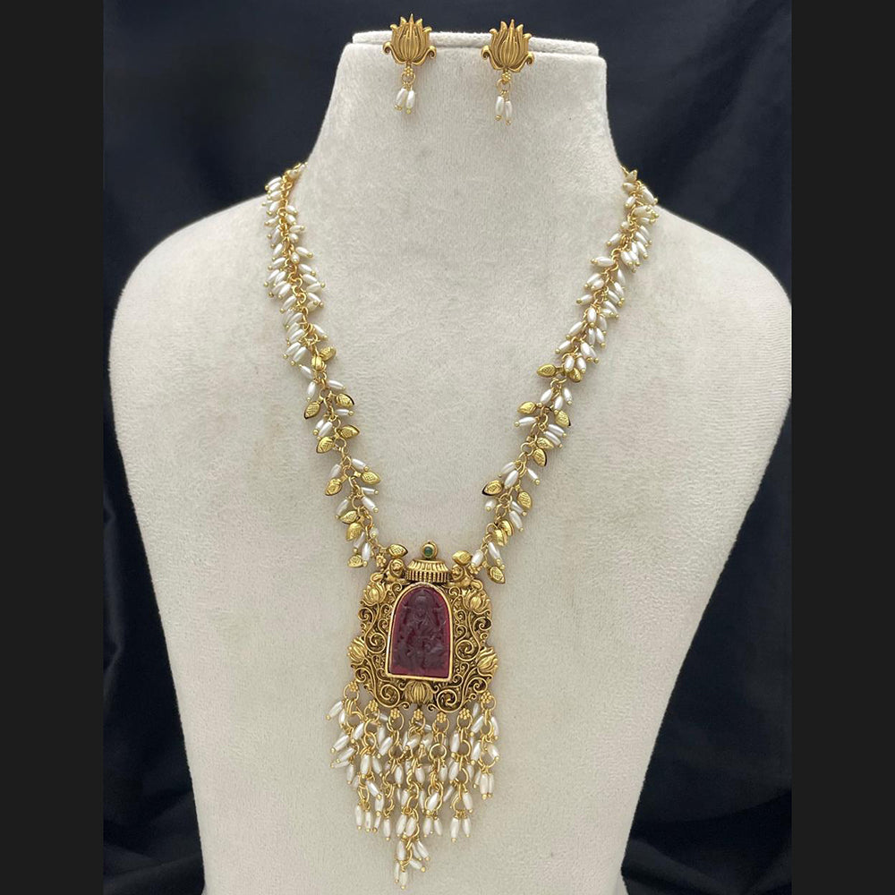 Sona Covering Delicate Pota Stone And Pearl Long Necklace Set