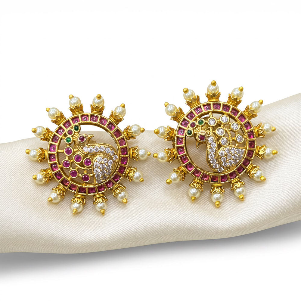 Sona Covering Sparkle Austrain Stone And Pearl Studs Earrings