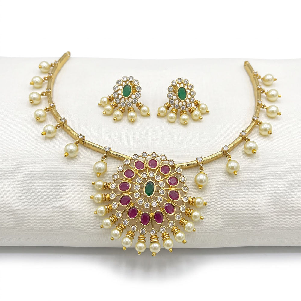 Sona Covering Elegant Austrian Stone And Pearl Necklace Set