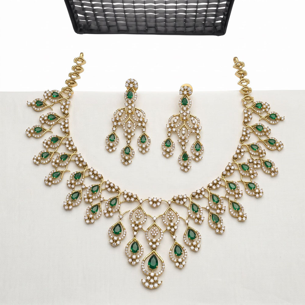 Sona Covering Premium American Diamond Designer Necklace Set