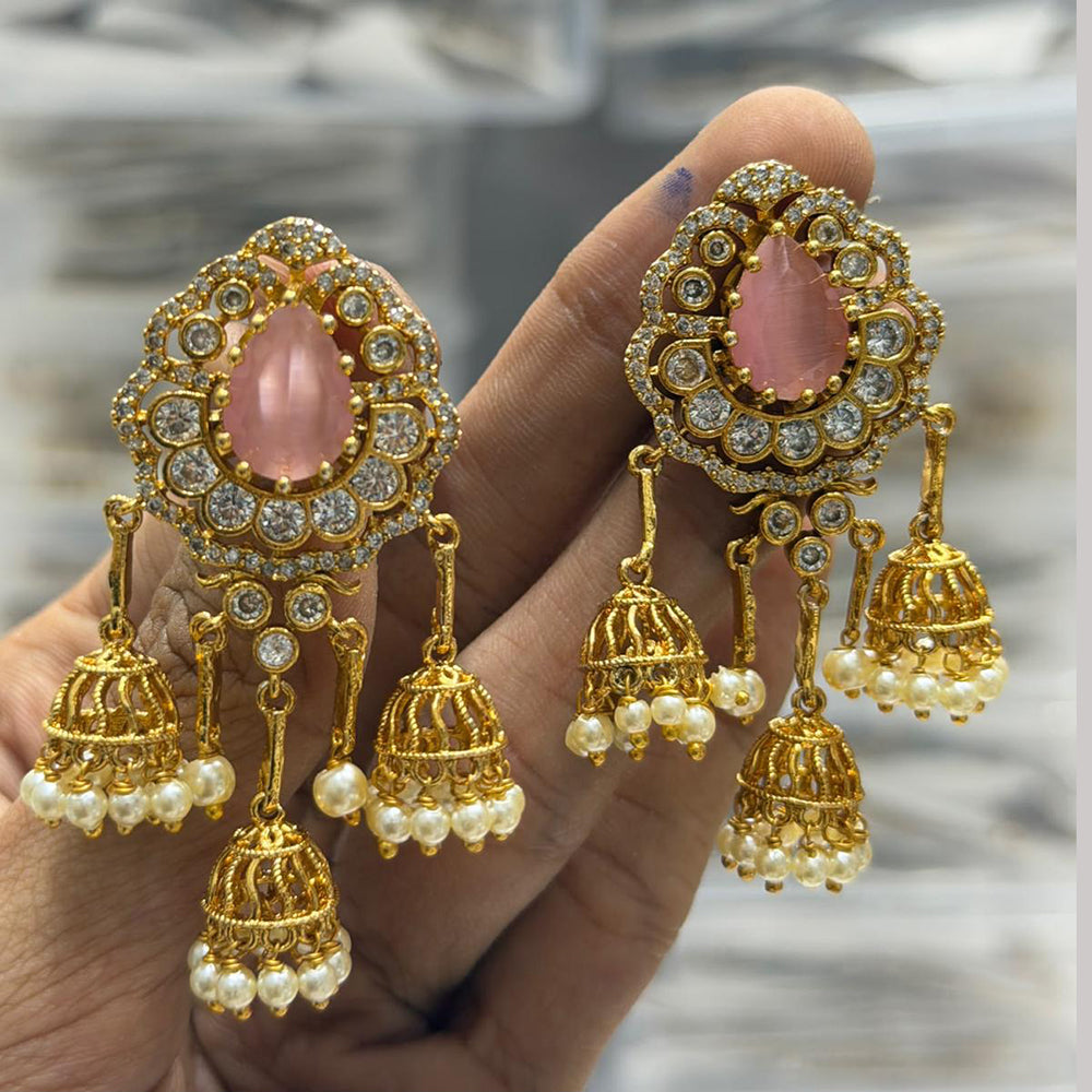 Sona Covering Traditional Pota Stone And Pearl Jhumki Earrings