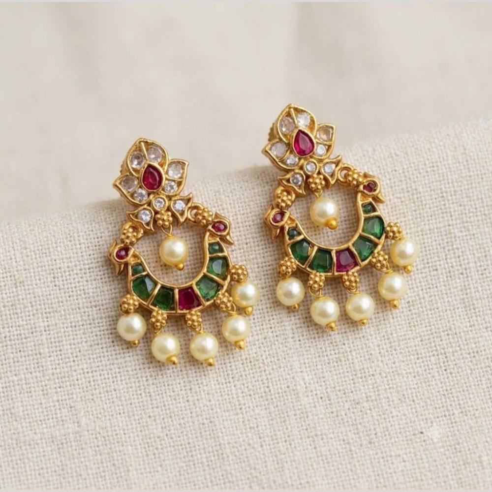 Sona Covering Elegant Pota Stone And Pearl Dangler Earrings