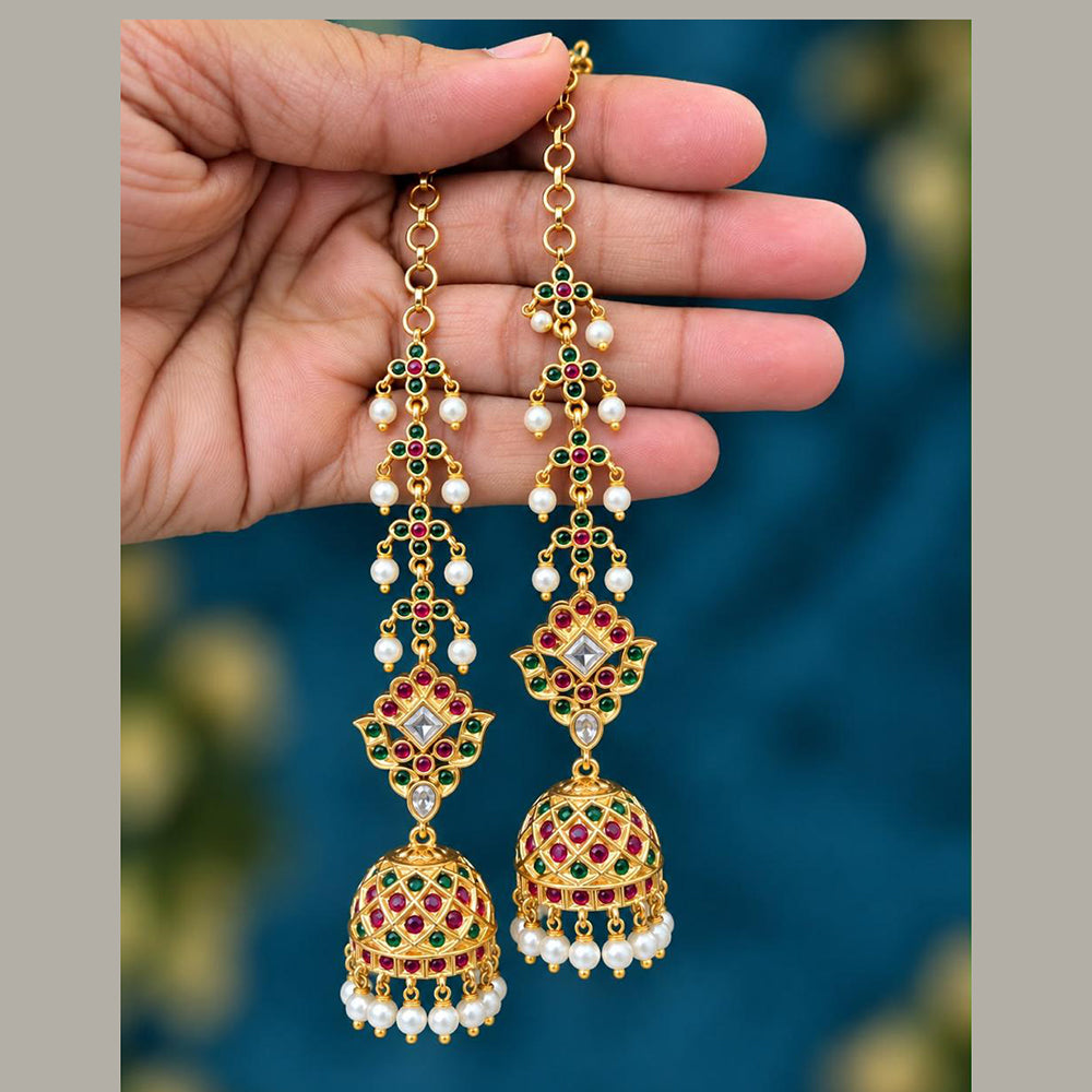 Sona Covering Elegant Pota Stone And Pearl Jhumki Earrings