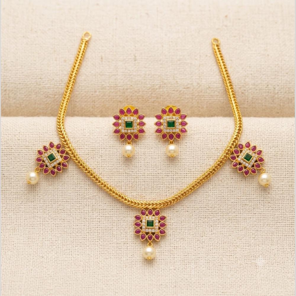 Sona Covering Elegant Pota Stone And Austrian Stone Pearl Necklace Set