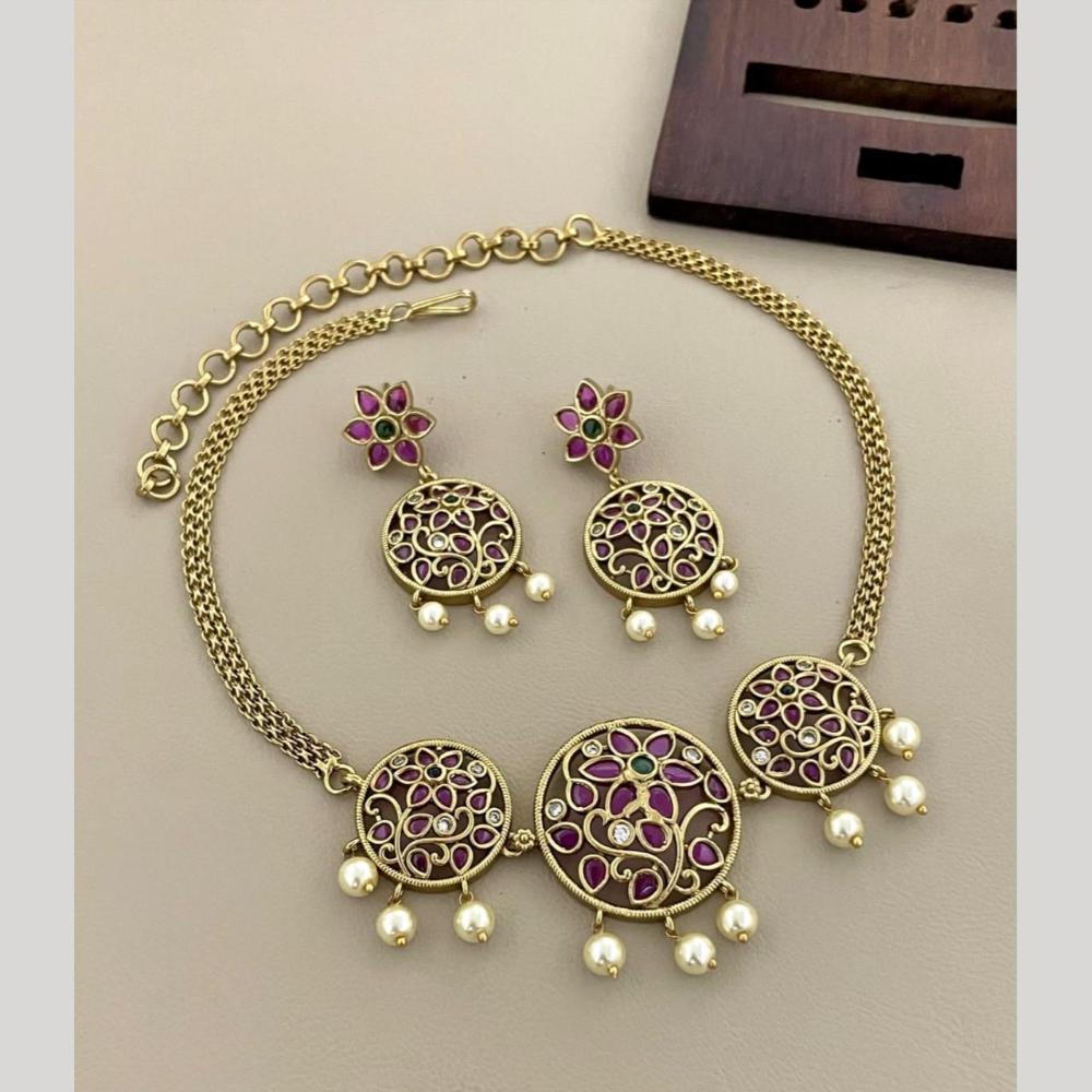 Sona Covering Jadau Premium Pota Stone And Beads Necklace Set