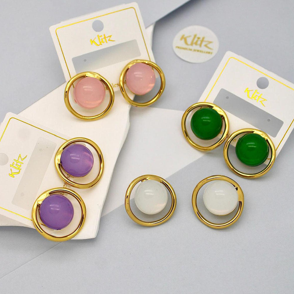 Klitz Gold Plated Stunning Fashion Stud Earring (Assorted Color)