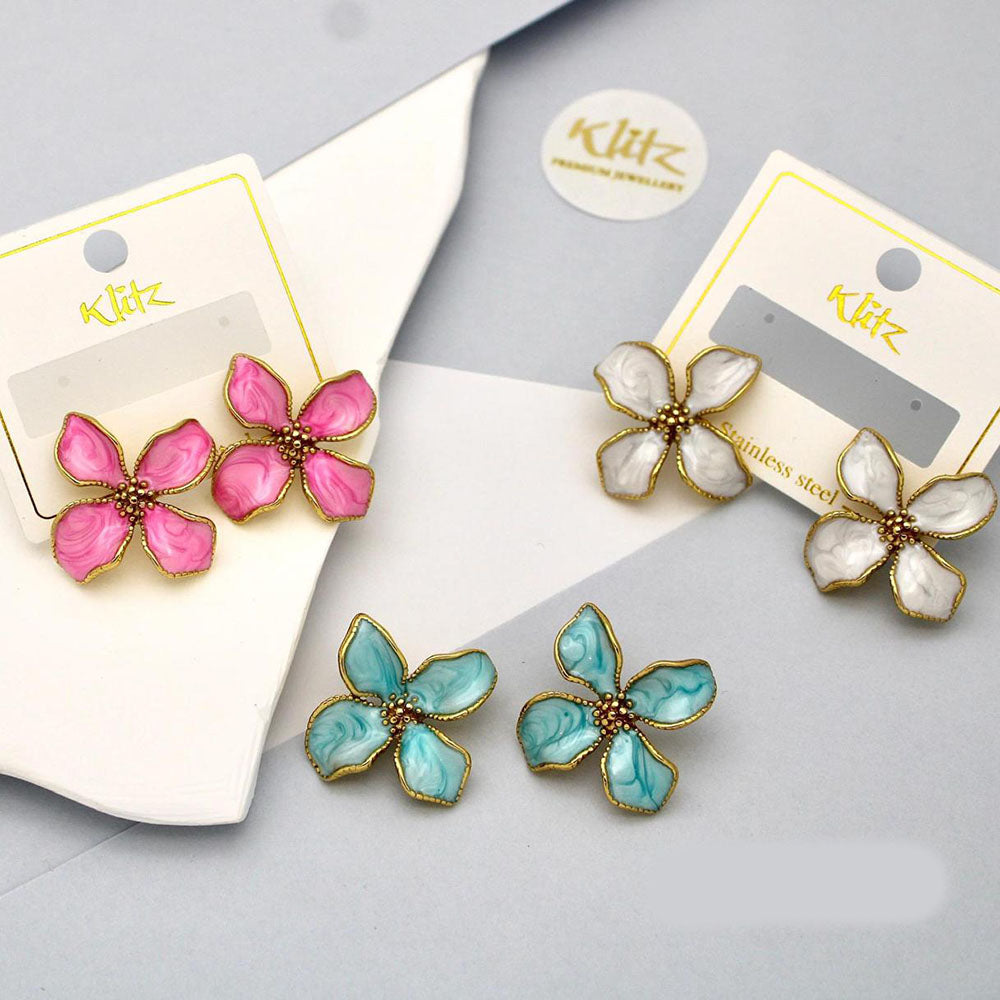 Klitz Gold Plated Stunning Fashion Stud Earring (Assorted Color)