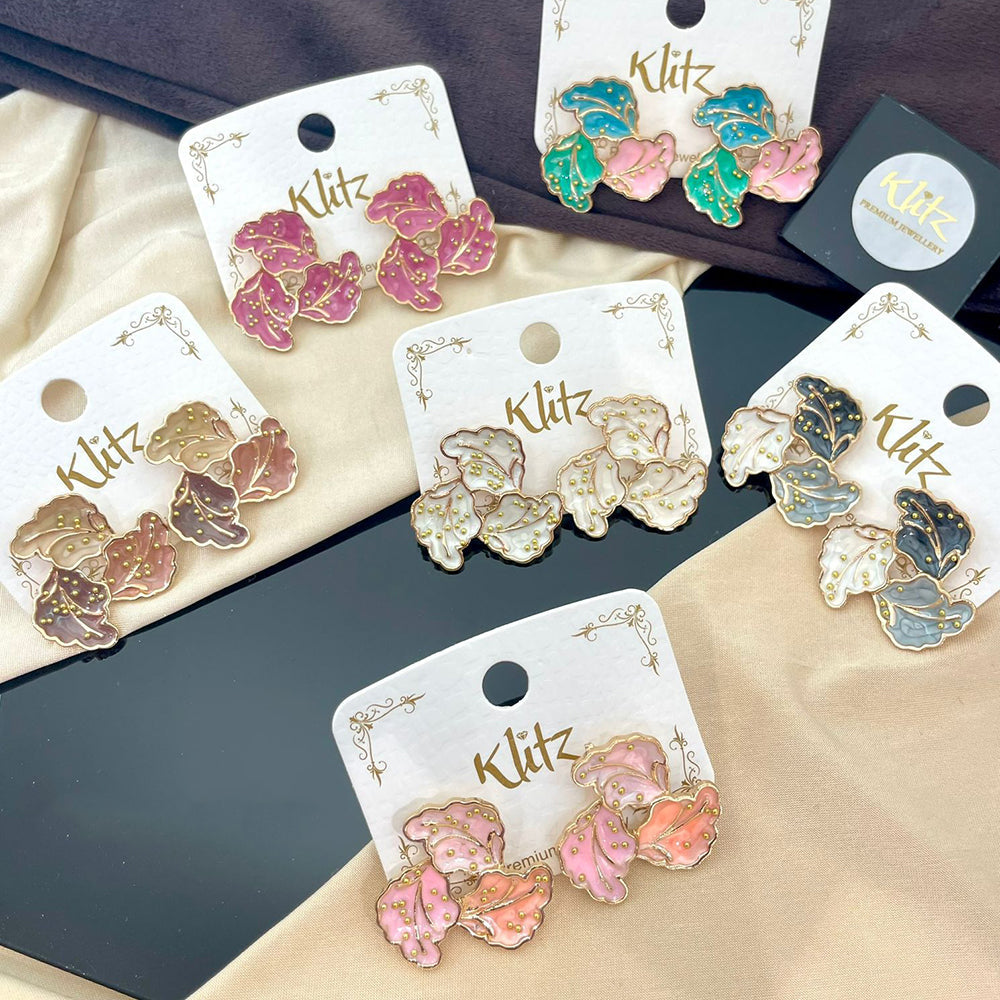 Klitz Cute Leaf Enamel Blossom Studs Earrings (Assorted Color)