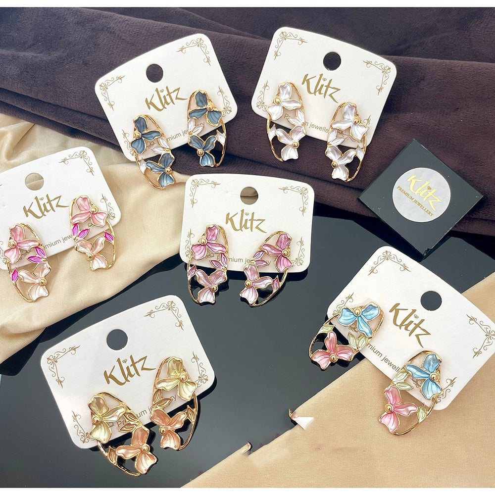 Klitz Sparkling Leaf Enamel Dangler Earrings (Assorted Color)