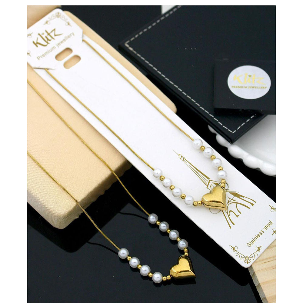Klitz Premium Jewellery Pack of 12 Pearl Heart Shape Necklace